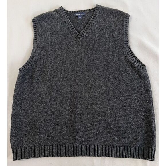 Lands End Sweater Vest Mens XL Gray ‎ 100% Cotton Golf V Neck - Picture 1 of 7